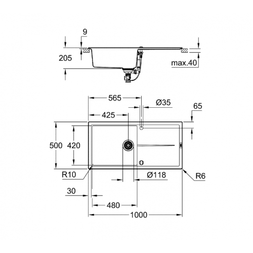 Кухненска мивка гранит с отцедник GROHE K400, сив мат 